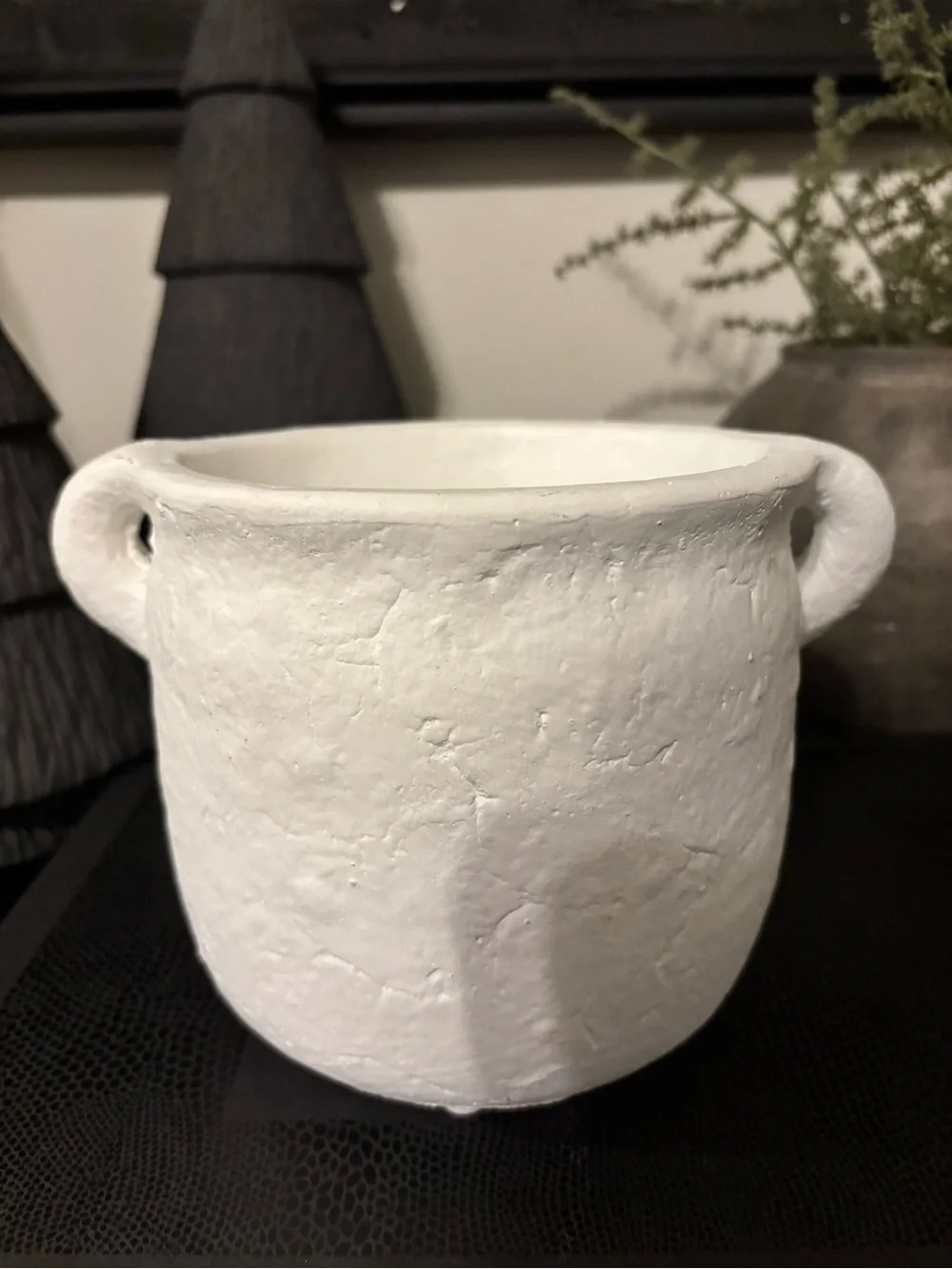 White Ceramic Two-Handled Decorative Pot- Large